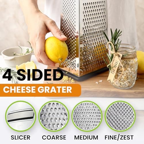Spring Chef Professional Large Parmesan Cheese Grater, Stainless Steel Metal Box Grater with Handle, 4 Sided Handheld Kitchen Food Shredder for Cheese, Carrot, Veggie, Ginger, Potato - Dishwasher Safe 6