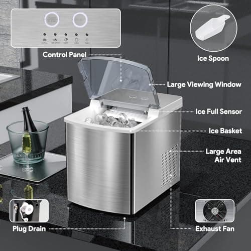 33lbs Self-Cleaning Ice Makers Countertop, Portable Ice Machine with 2 Size Bullet Ice Cubes 9 Cubes Ready in 7 Mins | Silver 7
