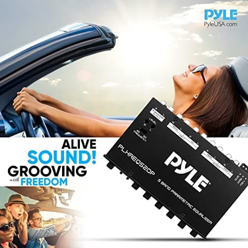 Pyle Car Audio Equalizer, Half-DIN 5-Band Parametric Equalizer with Subwoofer Gain Control, RCA AUX Input, Preamp Outputs, Fader, Adjustable Frequency, LED Illumination, 12V Trigger (7” x 4” x 1”) 6