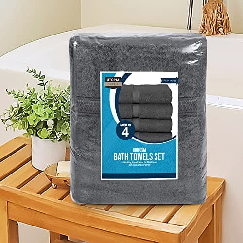 Utopia Towels 4 Pack Premium Bath Towels Set, 27 by 54 Inches, 100% Ring Spun Cotton 600GSM, Lightweight and Highly Absorbent Quick Drying Towels, Perfect for Daily Use, Grey 7