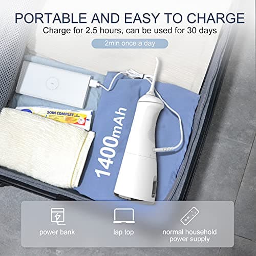 Nicefeel Portable Water Flosser Cordless Rechargeable Dental Cleaner Irrigator, with Gravity Ball, LCD Display, 300ml Tank 6 Modes 4 Jet Tips, and IPX7 Water Proof for Travel & Home & Braces 6