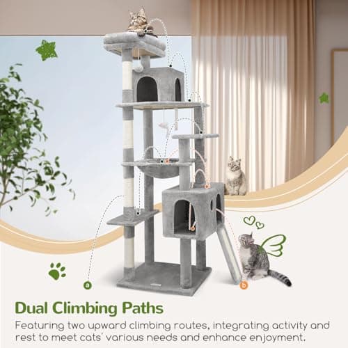 Globlazer Heavy Duty Cat Tree, 70 inch Sturdy Cat Tree for Indoor Cats Extra Large Cat Tower with Scratching Post, Hammock, Cat Condo for Adult Cats Kittens, F70 Pro, Light Grey 5