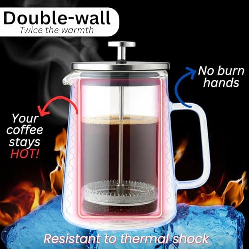 sipNdulgence French Press Coffee Maker 20Oz Thickened Double Wall Borosilicate Glass BPA Free 6