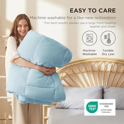 Bedsure Comforter Duvet Insert - Quilted Comforters Twin XL Size, All Season Duvet, GentleSoft Down Alternative Bedding, with 8 Tabs, Gifts for Women/Men, Light Spa Blue, Twin XL 92 x 68 Inches 5