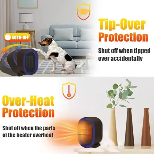 Portable Electric Space Heater - Matte Purple PTC Ceramic Heater with Thermostat for Quick Heating | Ideal for Quiet and Safe Use in Desks, Bedrooms, and Small Spaces 7