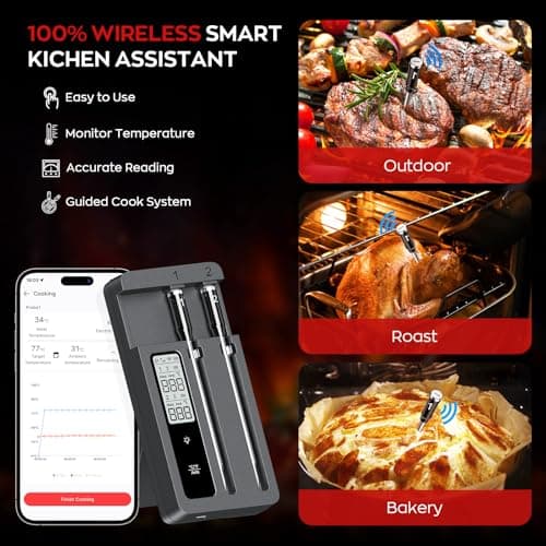 Smart Wireless Meat Thermometer with Dual Probes, Bluetooth & WiFi Combo, High Precision & Fast Response for BBQ, Grill, Smoker, Oven, Air Fryer 6