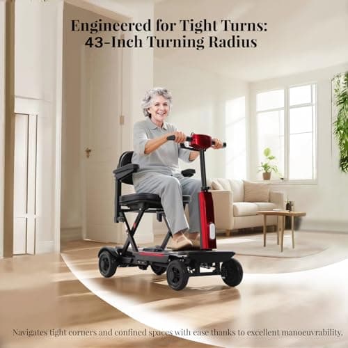MobiCyc 15 Miles Range 4 Wheel Mobility Scooter for Seniors & Adults, 46 lbs Ultra Lightweight Airline-Approved Folding Electric Mobility Scooter w/Lithium Battery, All-Terrain, Basket, Compact 6