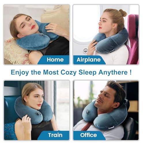 Keemall Inflatable Travel Neck Pillow for Airplane Sleeping Blow Up Neck Support Air Pillow Traveling on Plane Long Flights Washable 6