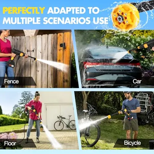 Pircaath Cordless Pressure Washer, 800PSI Portable Power Washer with 6-in-1 Nozzle, Battery Powered Cordless High Pressure Washer Gun for Car, Patio, Home 5