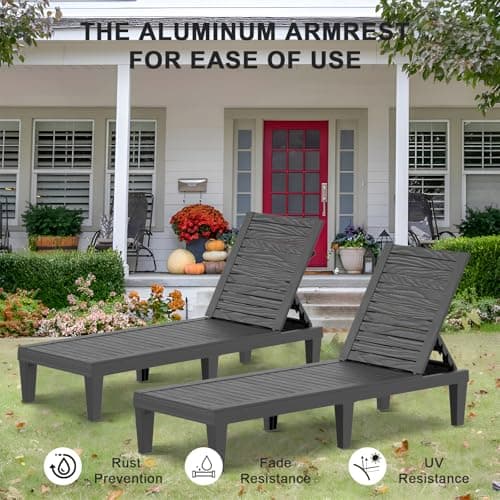 EasyUp Outdoor Chaise Lounge Chair, Resin, 5-Level Adjustable Backrest, Waterproof, UV and Fade Resistant, Gray (Lounge Chair Light Brown（1 Set）) 5