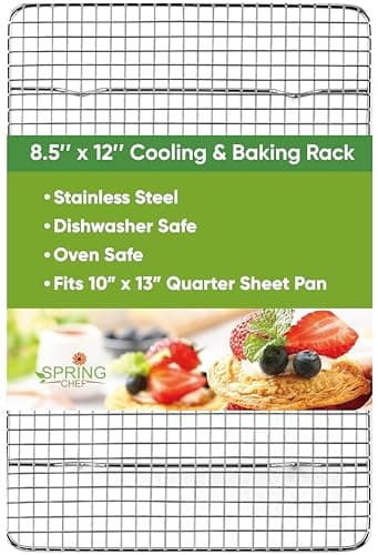Spring Chef 8.5 x 12 Inch Stainless Steel Cooling Rack for Cooking and Baking - Oven Safe Cookie Cooling Rack - Fits Small Quarter Sheet Pan - Dishwasher Safe