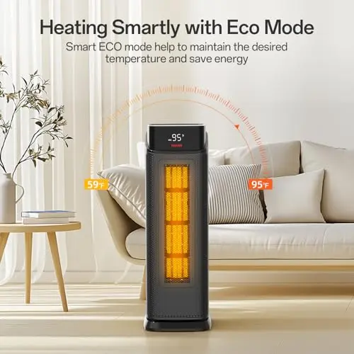 BREEZOME Space Heater Indoor, 1500W PTC Portable Electric Heaters for Home with Thermostat & 90° Oscillating, 24H Timer, Quiet Safety Ceramic Tower Heater with Remote for Bedroom Office 5