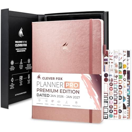 Clever Fox Planner PRO Premium Jan 2026-Jan 2027 – Luxurious Weekly, Monthly & Budget Agenda Organizer for Productivity & Reaching Goals, A4 Hardcover + Keepsake Box – Rose Gold