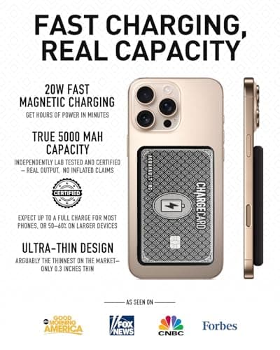 AquaVault Chargecard Magsafe Portable Charger 5000mAh 20W Fast Charge - Magnetic Power Bank, Ultra-Slim Battery Pack Compatible with iPhone 12-17 Series (Black) 3