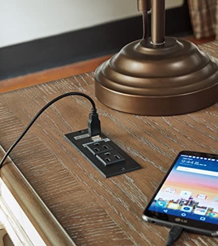 Signature Design by Ashley Realyn Home Office Lift Top Desk, USB Charging, Spring Lift Top, Smooth-gliding Drawer, 60" W x 28" D x 31" H, Chipped White and Brown 8