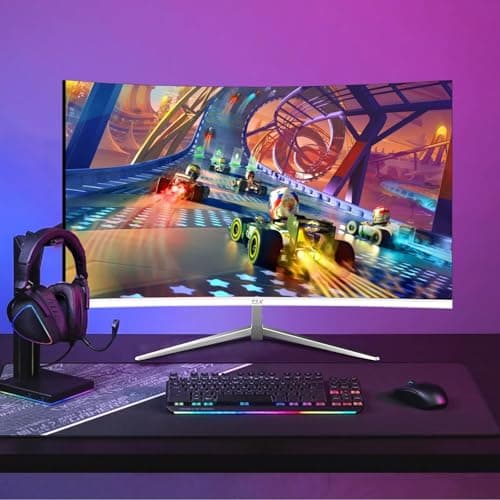 ZZA 27 inch White Gaming Monitor,240-300Hz Curved Monitor,Full HD 1080P Computer Monitor,Eye-Care Display with HDMI,DP,FreeSync,Wall Mountable for Office and Home 5
