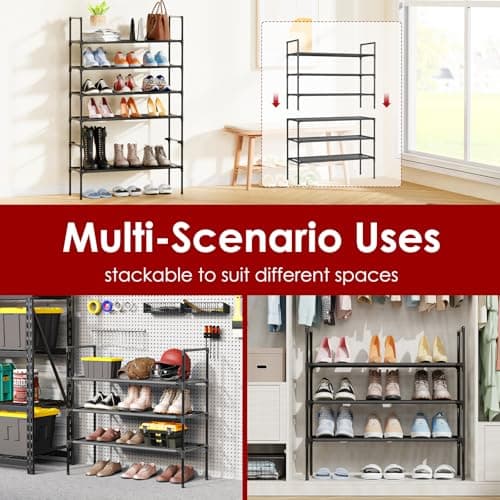 Sakugi Shoe Rack with Non-Woven Fabric - 3-Tier Shoe Organizer for Closet, Garage, Corridor & Entryway, Sturdy and Stackable, X-Large, Black 6