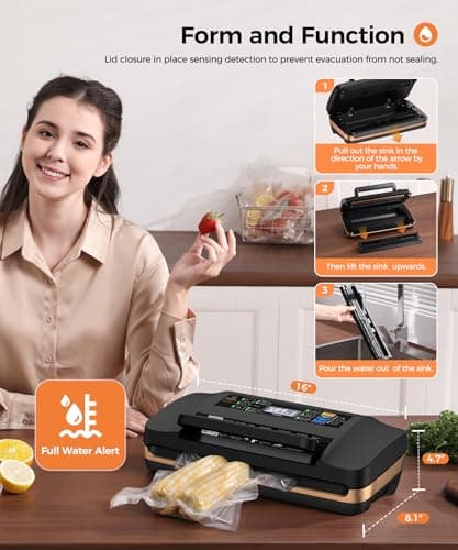 Vacuum Sealer Machine, 95KPa Commercial Food Saver with Double Seal Strips for 2X Strength, Built-in Cutter & Bag Storage, Easy-Lock Handle, Includes 1 Roll & 10 Pre-cut Bags, Black 5