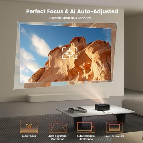 Projector-4K with WiFi and Bluetooth:[2000 ANSI/AI Auto Focus/Built-in APPs]Outdoor-Projector Smart TV OS 2.0 & DoIby, Portable Proyector Compatible with Netflix/YouTube/PrimeVideo, ONOAYO ONO3Pro 2.0 6