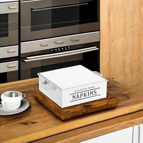 Barnyard Designs Farmhouse Table Napkin Holder for Kitchen, Rustic French Country Metal Napkin Holder, White, 7" x 7" 5