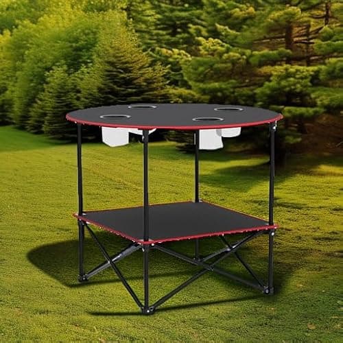 Portable Camping Table Folding Picnic Tables Lightweight Folding Table Waterproof Canvas Beach Table for Outside with 4 Cup Holders & Carry Bags for Camping, Beach, Campfires and Tailgating 6