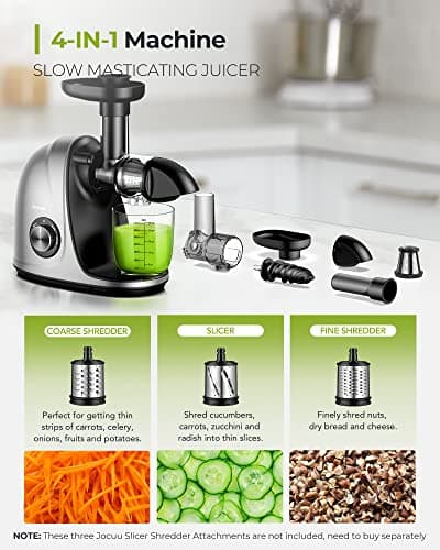 Jocuu Slow Masticating Juicer Machines with Soft Hard Modes Easy to Clean Quiet Motor & Reverse Function, Cold Press Juicer for Fruit & Vegetable, 90% Juice Yield, with Brush & Recipes (Grey) 6