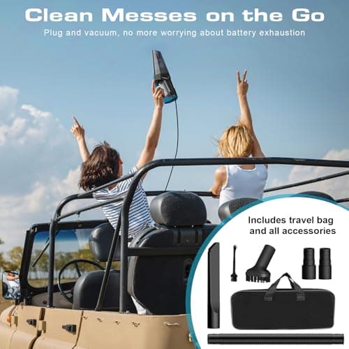 Blestan Car Vacuum - Portable Vacuum Cleaner with 16.4ft Cord, Bag, LED Light & Attachments - DC 12V High Power Small Vacuum, Car Accessories 5