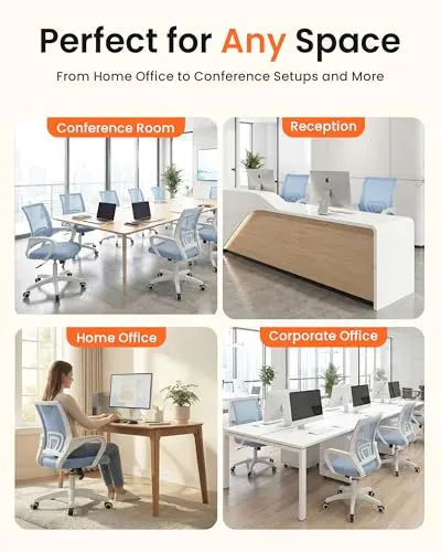 NEO CHAIR Office Desk Computer Chair Ergonomic Mesh Gaming Mid Back Seat with Comfy Lumbar Support Adjustable Height Swivel for Home Task (Sky Blue) 6