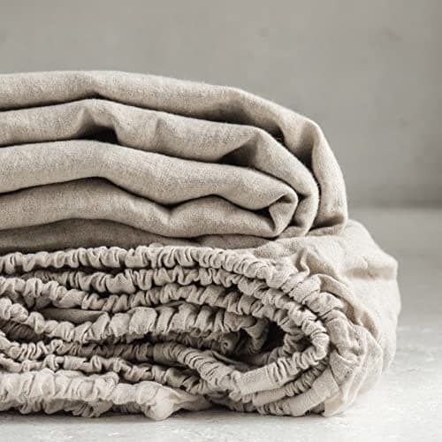 King Linens 100% Linen Fitted Sheet Stone Washed Solid Color - (1 Piece) 14 inch Deep Pocket Mattress Cover Soft Natural Breathable Farmhouse - Linen, King Size 9