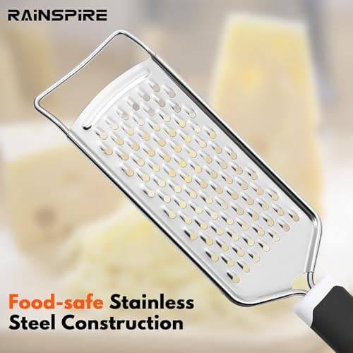Rainspire Professional Cheese Graters for Kitchen Stainless Steel Handheld, Metal Lemon Zester Grater With Handle For Cheese, Chocolate, Spices, Kitchen Gadgets And Tools, Soft Grip Handle, Black 6
