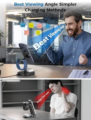 Hevanto 2026 3 in 1 Wireless Charging Station for Apple MagSafe Charger, 15W Fast Magnetic Mag-Safe Charger Stand for iPhone 17 16 15 14 13 12 17e Apple Watch AirPods Series, Gifts for Men 6