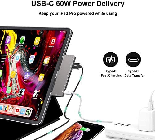 Adapter for iPad Pro USB C Hub M4 M2 M1/iPad Air 4/5/6/iPad Mini 6, 7in1 Adapter with 4K HDMI,3.5mm Jack,USB3.0,PD 100W,SD/TF,USB-C 3.0 Data,iPad Accessories 5