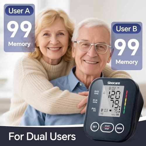 Sinocare Blood Pressure Monitor, Upper Arm Blood Pressure Monitors for Home Use, Adjustable Arm Cuff 8.6"-16.5", One-Button Operation, Dual User, Accurate & Practical (Black) 7