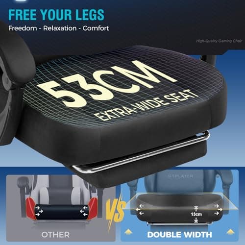 GTPLAYER Gaming Chair Fabric with Pocket Spring Cushion, Big and Tall Gamings Chairs 350LBS High Back Computer Chair with Footrest for Adults Lumbar Support Swivel Game Chair for Office Light Black 6