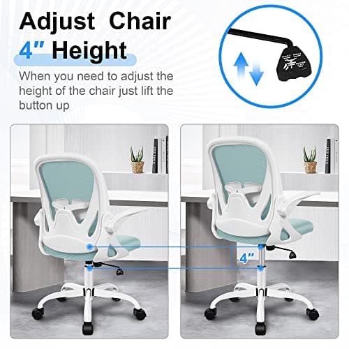 Primy Office Chair Ergonomic Desk Chair with Adjustable Lumbar Support and Height, Swivel Breathable Desk Mesh Computer Chair with Flip up Armrests for Conference Room（Light Blue） 7