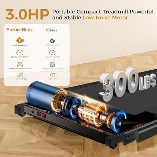 Portable Treadmill with Handle, 3.0HP Walking Pad Treadmill, Electric Compact Treadmills,Treadmills for Home Small Space with 12 Preset Programs, Walking Pad with Handle,300 LBS Capacity(Black) 2