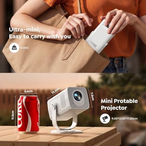 Mini Projector with WiFi6 and Two-Way Bluetooth5.4, 4K Smart 1080P Portable Outdoor Movie Proyector with Android 13 & Built-in Apps, Auto Keystone & 270° Rotation,Compatible with Phone/HDMI/TV Stick 6