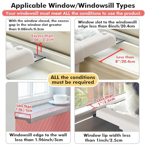 Zoratoo Window Sill Mount Cat Perch for Indoor Cats, One-Step Sliding Clamping Slot Adjustment Cat Hammock with Washable Cover, No Suction Cups Pet Bed for Windowsill & Bedside (Medium) 7