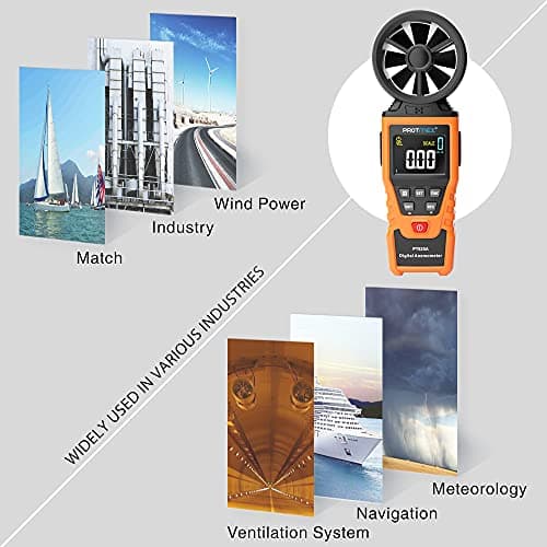 Protmex PT625A Handheld Anemometer Wind Speed, CFM Meter Wind Speed Meter, Airflow Gauge, Air Velocity Measuring Flow Meter for Indoor/Outdoor Min, Max, Avg, Data Hold 5