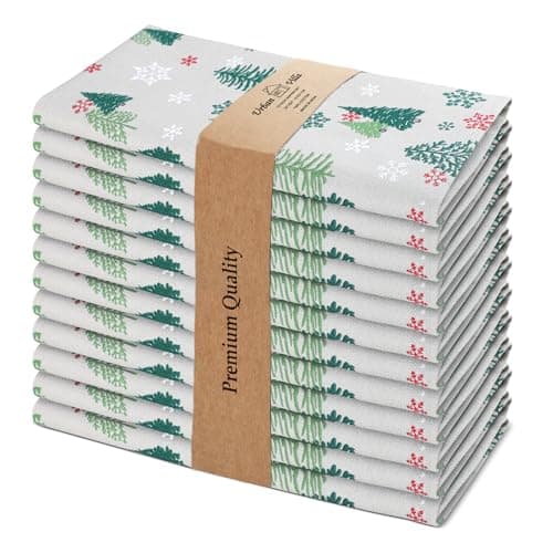 Urban Villa Cloth Napkins Set of 12(20x20)100% Cotton Dinner Napkins Cloth Washable Soft Durable Reusable Absorbent Napkins Ideal for Farmhouse Parties Hotel Lunch Restaurant Dinner Napkins-Green Tree