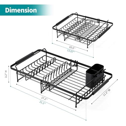 Urackify Expandable in Sink Dish Drying Rack - Adjustable Dish Rack Over Sink, Rustproof Dish Drainer for Kitchen Counter, Dish Strainer with Utensil Holder, Fit Kitchen for 13"-18" 7