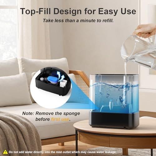 JRD Warm & Cool Mist Humidifiers for Bedroom 5L, Quiet Ultrasonic Air Humidifier Fast Symptom Relief, 50H Runtime, Oil Diffuser, 12H Timer, 7 Color Light for Large Room, Office, Baby, Plants-Black 6