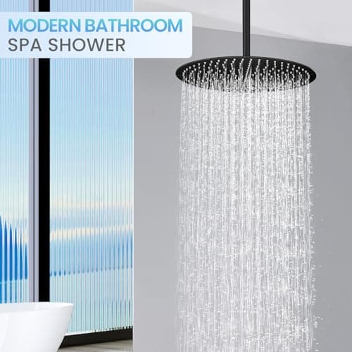 KINLIV 16 inch Matte Black Round Ceiling Rainfall Shower Head, All Metal Stainless Steel 304, Full Body Rainfall Shower with 230 Silicone Nozzles 2