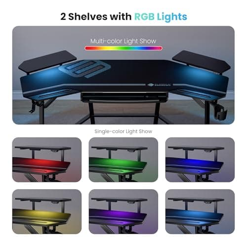 EUREKA ERGONOMIC Aero 72 Inch Gaming Desk with Keyboard Tray, Large Computer Desk Led Lights, Wing-Shaped Monitor Stand Dual Headphone Hanger Cup Holder for Studio,Streamer,Live,Black 6