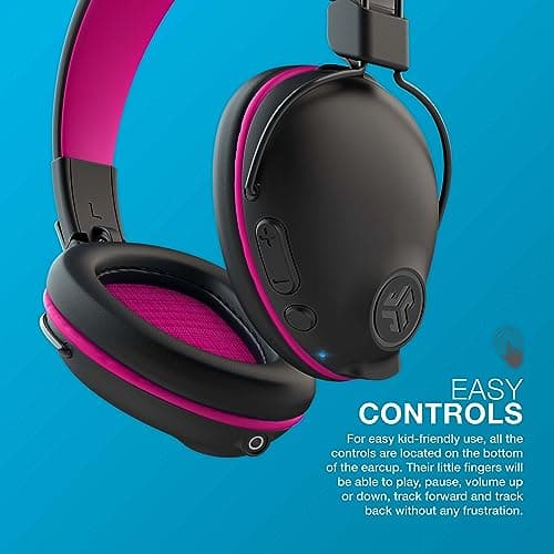 JLab JBuddies Pro Wireless Over-Ear Kids Headphones, 35+ Hour Battery Life, Built-in Volume Regulators for Safety, Share Mode, Folding, Adjustable, Noise Isolation, with Mic, Pink 6
