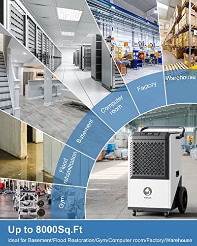 ANDTE 250 Pints Commercial Dehumidifier with Drain Hose, 8,000 sq ft,Indurstrial Dehumidifiers for Basements and Large Space Commercial Grade Dehumidifier,24 Hr Timer，31.2 Gallon/Day. 7
