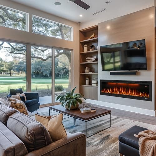 Dreamflame 60 inch Electric Fireplace, Recessed and Wall Mounted Fireplace Heater, 750/1500W Thermostat with Remote Control, Realistic Flame Combinations, Black (60") 8