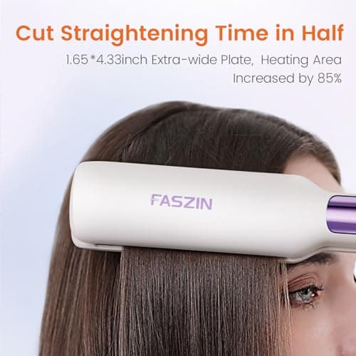 Faszin Professional Hair Straightener, 1.65inch Wide-Plate, Titanium Negative Ion Flat Iron, 30s Rapid Heating, LED Real-Time Temp Display, Wide Voltage & 10 Adjustable Temperature Levels (260-450℉) 5