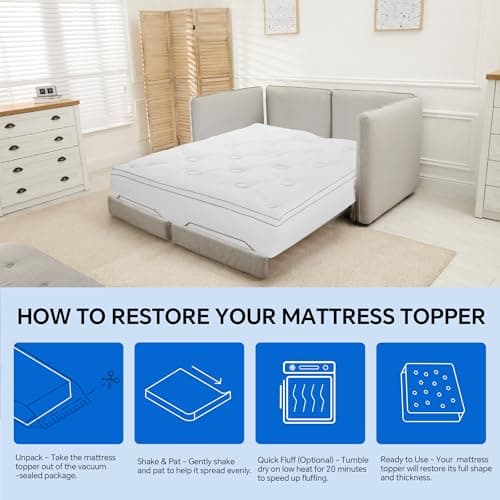 HOMBYS 2 Inch Thick Queen Size Sofa Bed Mattress Protector, 60'' x 72'' Waterproof Mattress Pad Cover with Deep Pocket, Pull Out Couch Pad Topper (White) 7