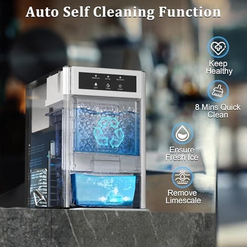 Nugget Ice Maker, 31-33 LBS/24H Counter Top Ice Maker with Self-Cleaning Function, Small Ice Maker Perfect for Home, Office, Kitchen, RV, Basement Bars, 4.4 LBS Bin, Easy-to-Control 5